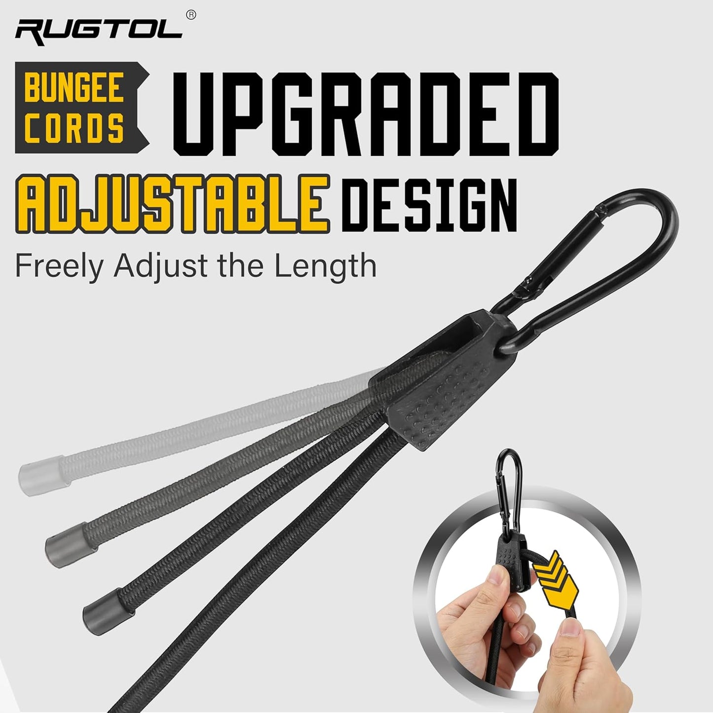 Bungee Cords with Carabiner Hooks, Adjustable Bungee Cords with Clip Heavy Duty 48 inch, Easy to Adjust Rubber Black Bungee Straps with Carabiner Hooks and Clips for Hang, Tarp, Boat Cover, 6 Pack