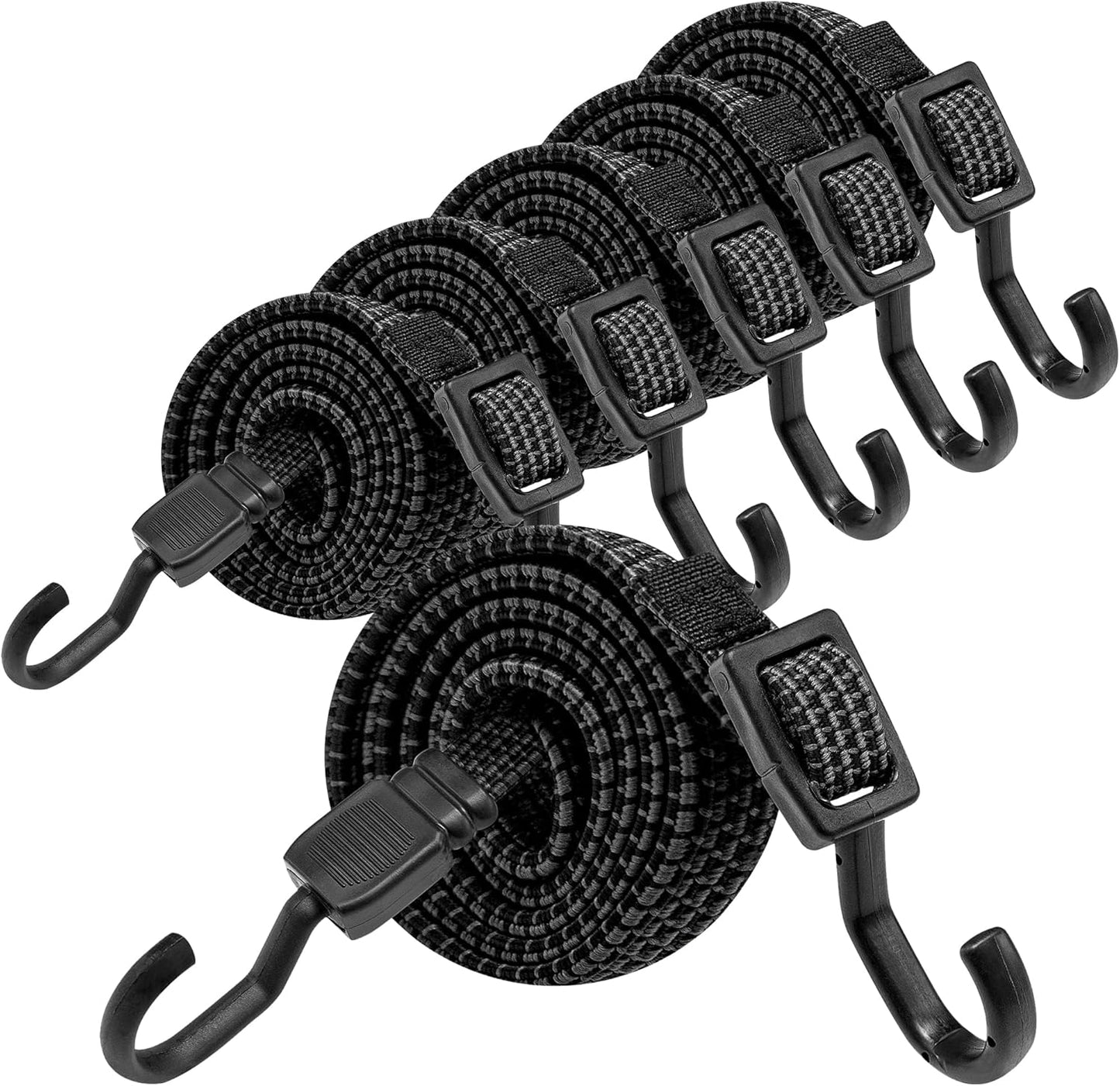 Bungee Cords with Hooks Heavy Duty, Flat Adjustable Bungee Cords with Hooks 80 Inch, Rubber Black Bungee Straps with Buckle Hooks for Outdoor, Camping, Tarps, Bike Rack, Tent, Truck, 4 Pack