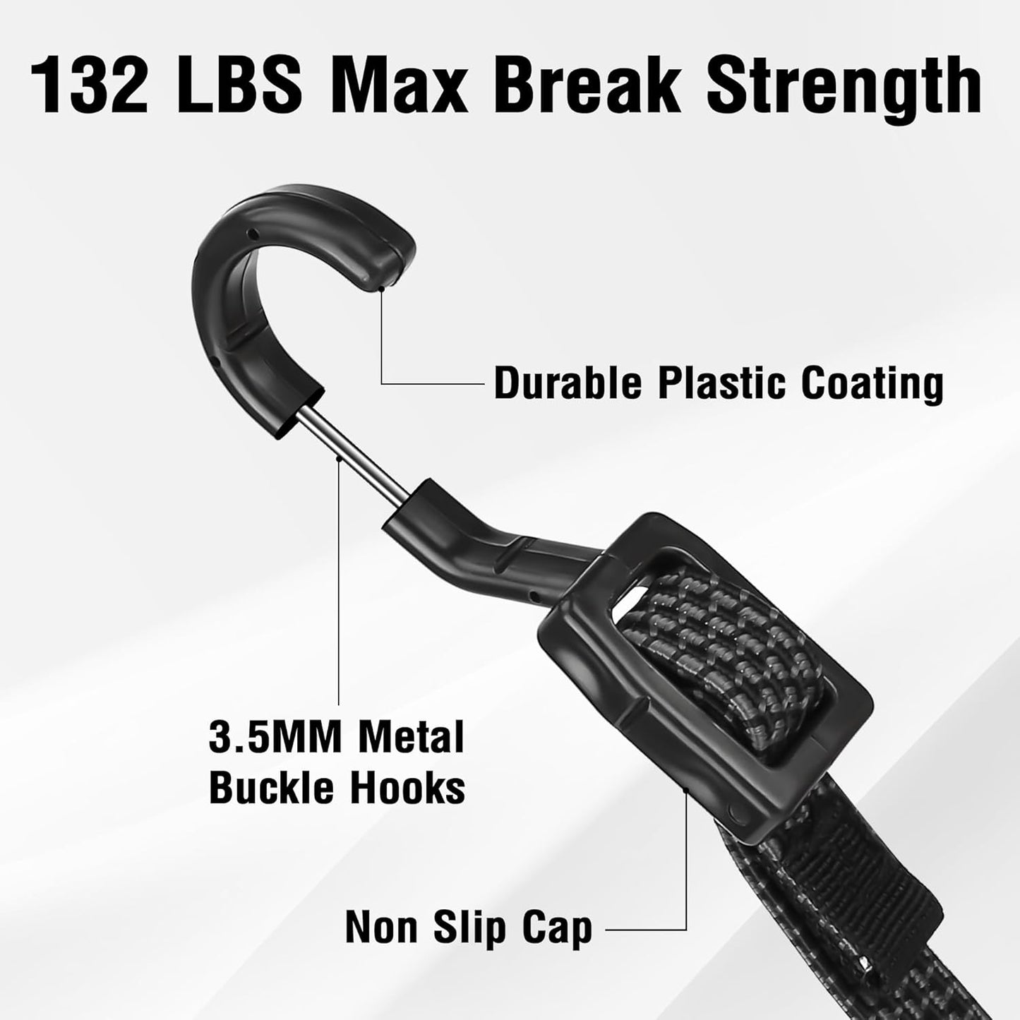 Bungee Cords with Hooks Heavy Duty, Flat Adjustable Bungee Cords with Hooks 80 Inch, Rubber Black Bungee Straps with Buckle Hooks for Outdoor, Camping, Tarps, Bike Rack, Tent, Truck, 4 Pack