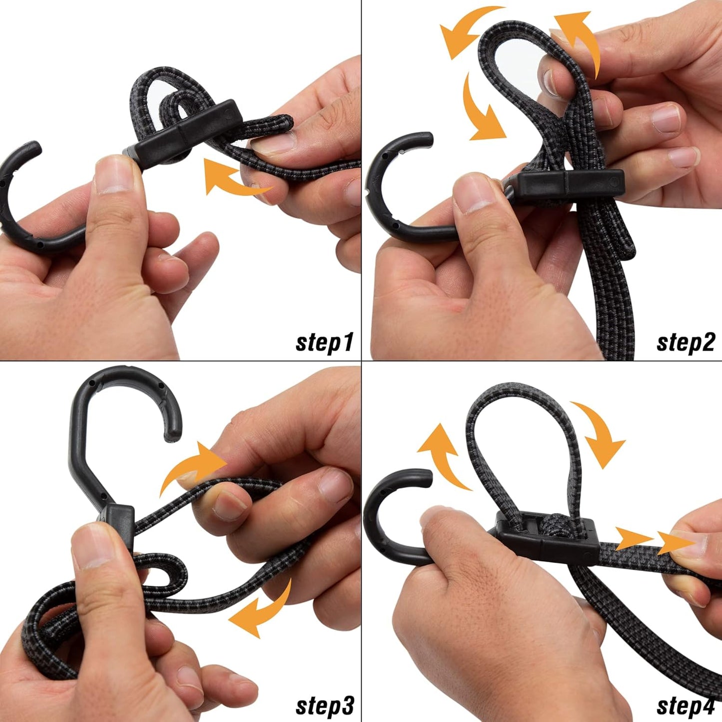 Bungee Cords with Hooks Heavy Duty, Flat Adjustable Bungee Cords with Hooks 80 Inch, Rubber Black Bungee Straps with Buckle Hooks for Outdoor, Camping, Tarps, Bike Rack, Tent, Truck, 4 Pack