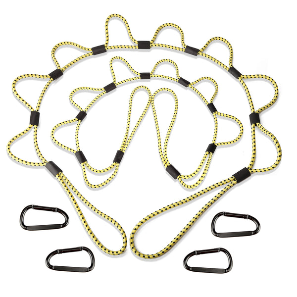 Bungee Cords with Loops, 60 Inch Long Heavy Duty Outdoor Elastic Bungee Straps with Carabiner Hooks, Rubber Tie Down Bungee Rope with Clips for Camping, Truck Bed, RV, Cargo, 2 Pack
