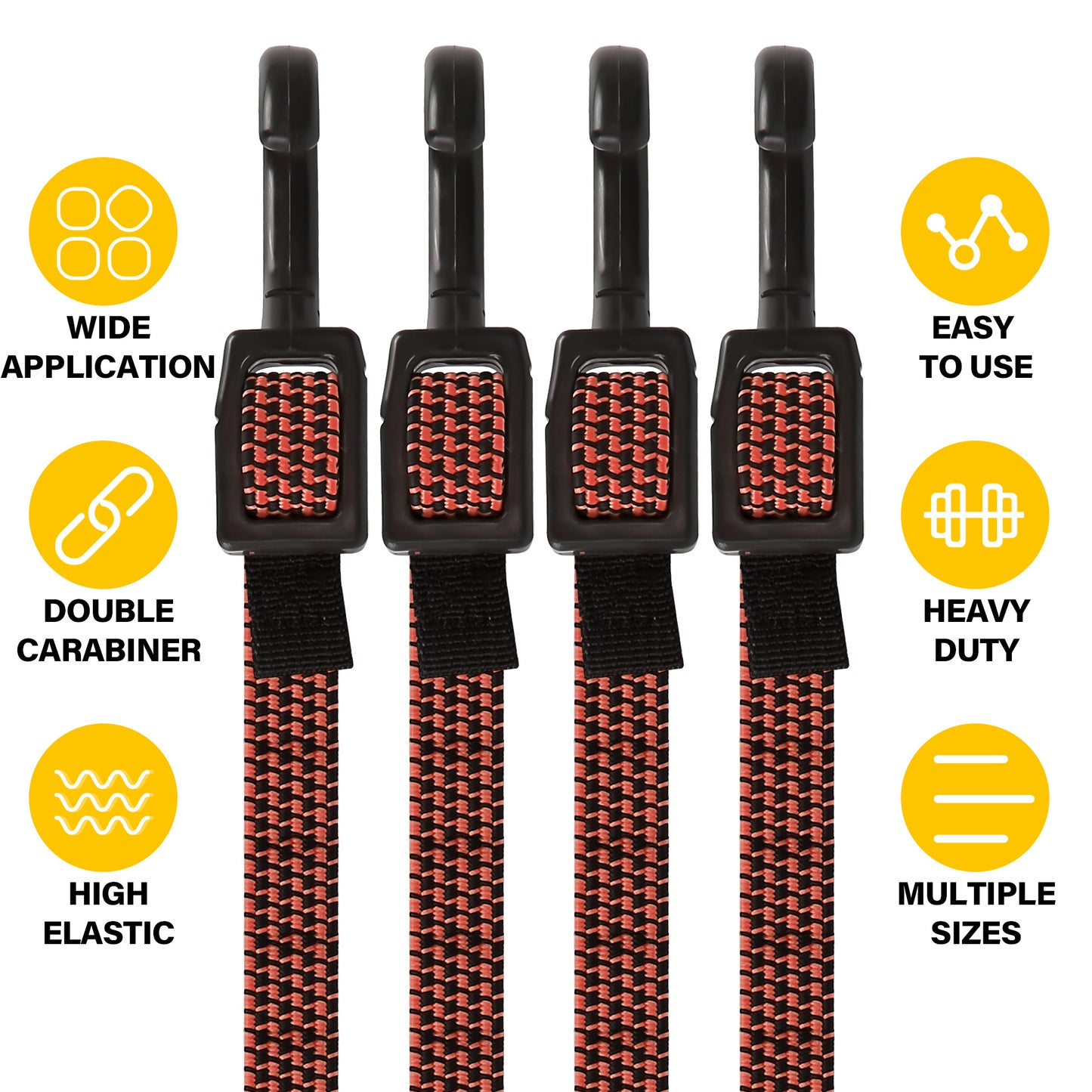 Bungee Cords, 40 Inch Flat Adjustable Bungee Cords Heavy Duty Outdoor with Hooks, Rubber Elastic Bungee Straps with Hooks for Camping, Tarps, Bike Rack, Tent, Truck, 4 Pack, Orange