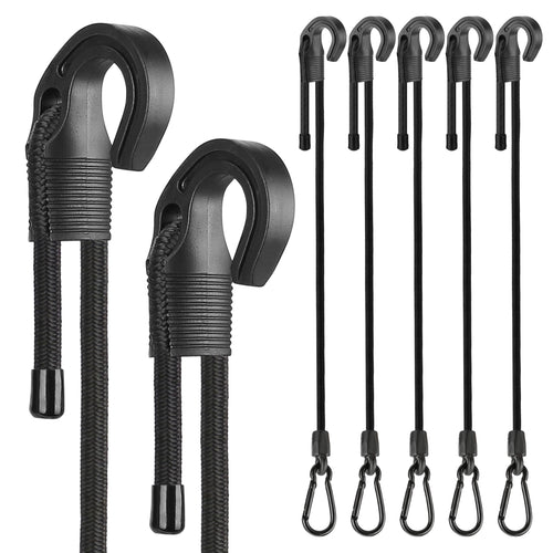 Bungee Cords with Carabiner Hooks, Adjustable Bungee Cords with Clip Heavy Duty 48 inch, Easy to Adjust Rubber Black Bungee Straps with Carabiner Hooks and Clips for Hang, Tarp, Boat Cover, 6 Pack