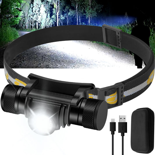 Headlamp Rechargeable, 1200 Lumen Zoomable LED Head Lamp for Adults, IP66 Waterproof Rechargeable Headlight with 9 Modes, Super Bright Head Flashlight with 2600 mAh for Outdoor Camping Hiking Running