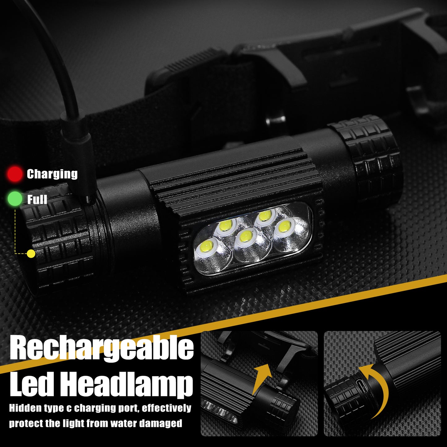 Headlamp Rechargeable, 2000 Lumen Super Bright LED Head Lamp for Adults, IP67 Waterproof Rechargeable Headlight with 9 Modes, Head Flashlight with 2600 mAh for Outdoor Camping Hiking Fishing Running