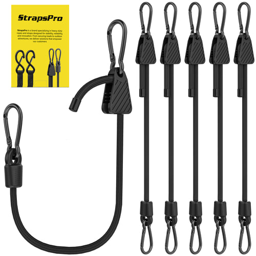 60 Inch Adjustable Carabiner Bungee Cords with Hooks, Easy to Adjust from 7" to 60", Black Bungee Straps with UV-Resistance & Superior Elasticity for Cargo, Bike, Luggage, Carts, Truck, etc (6 Pcs)