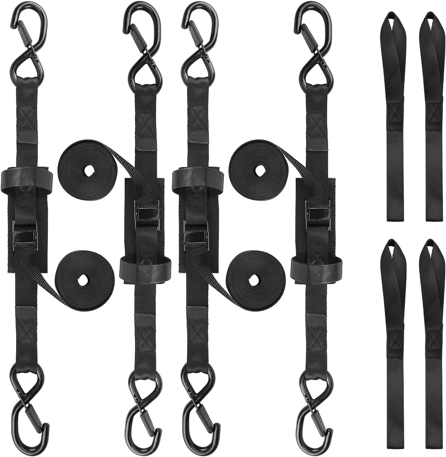 Tie Down Straps Cam Buckle, 10 Feet Heavy Duty Cam Buckle Straps with Hooks Soft Loops, 1,200lb Break Strength Cargo Motorcycle Tie-Down Straps for Trailers, Truck, Car Roof Rack, Kayaks, 4 Pack