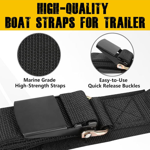 Boat Straps for Trailer, 2 Pack Adjustable Heavy Duty Boat Tie Down Straps to Trailer Retractable with Soft Loops & Safety Buckle Hook, Tow Boat Transom Tie Down Straps for Boating, Marine, Jet Ski