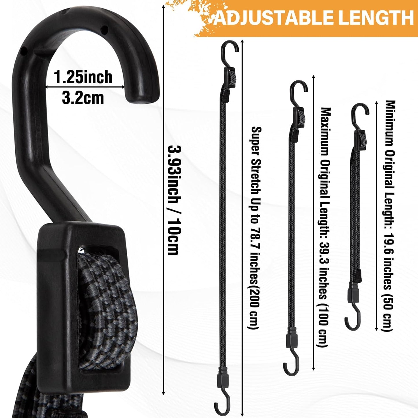 Bungee Cords with Hooks, 40 Inch Flat Adjustable Bungee Cords with Hooks Heavy Duty, Rubber Black Bungee Straps with Buckle Hooks for Outdoor, Camping, Tarps, Bike Rack, Tent, Truck, 12 Pack