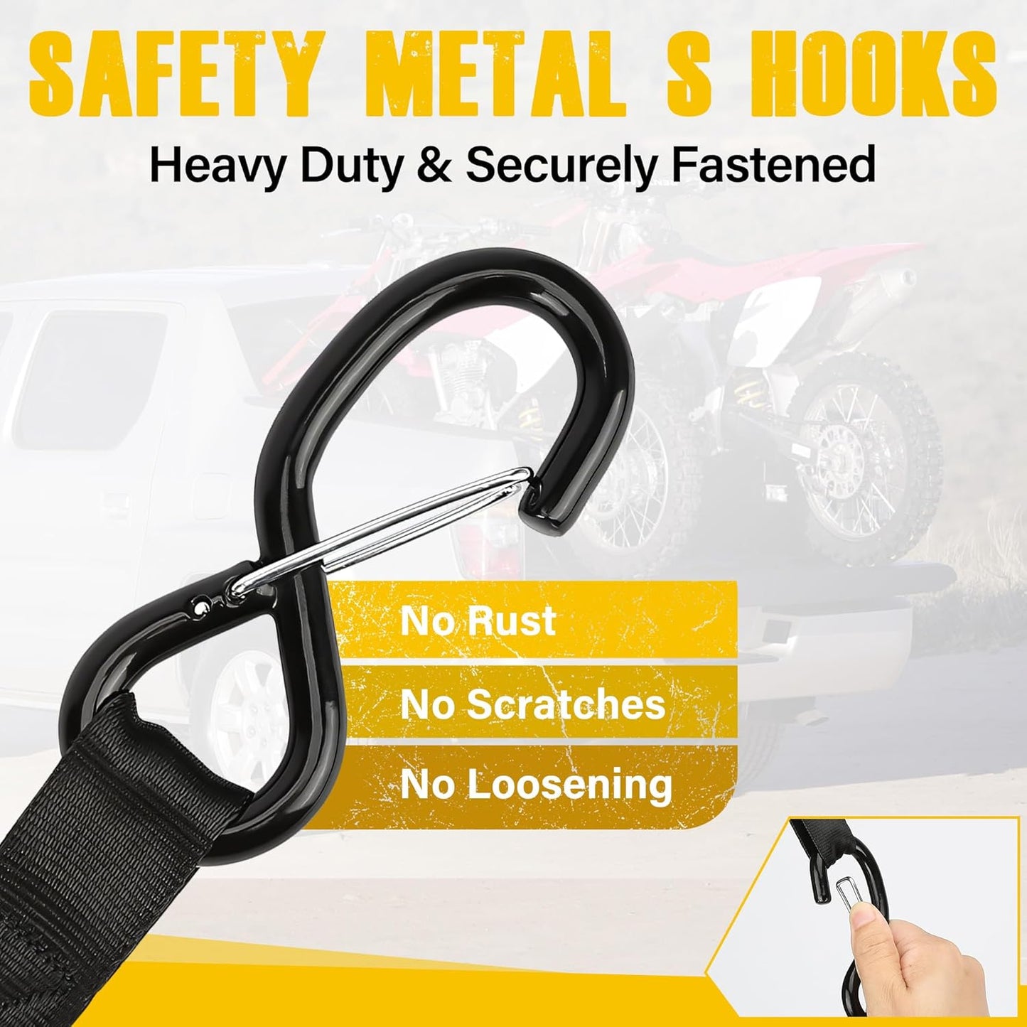 Tie Down Straps Cam Buckle, 10 Feet Heavy Duty Cam Buckle Straps with Hooks Soft Loops, 1,200lb Break Strength Cargo Motorcycle Tie-Down Straps for Trailers, Truck, Car Roof Rack, Kayaks, 4 Pack