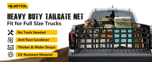 Tailgate Net - Black Heavy Duty Wide Flat Cargo Net with 4 Metal Carabiners, Easy Install Truck Tailgate Net, Perfect for Truck, Trailer, Pickup, Boat, Jeep and SUV (60" x 18")