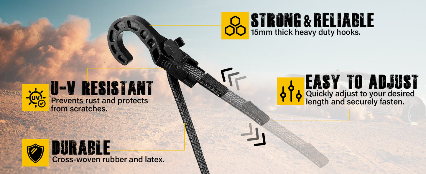 Bungee Cords with Hooks, Adjustable Bungee Cords Heavy Duty Outdoor 40 inch Long, Extra Strong Black Adjust Elastic Bungee Strap Tie Down Rope with Plastic Hooks for Camping, Tarps, Trucks, Bick Rack