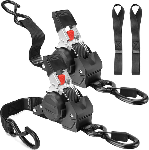 Retractable Ratchet Straps, 1763lb Break Strength Self Retracting Ratchet Straps Heavy Duty with Soft Loops, 10FT Auto Tie Down Straps Easy Retract for Motorcycle, Truck, Securing Cargo, 2 Pack