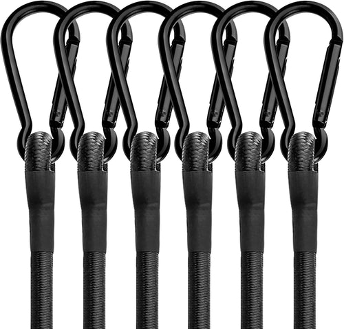 Bungee Cords with Carabiner Hooks, 12 inch Elastic Bungee Tie Down Straps with Carabiner Clip Outdoor Camping, Extra Strong Rubber Rope with Carabiner Hooks for Bike Rack Tent Tarps Backpack, 6 Packs