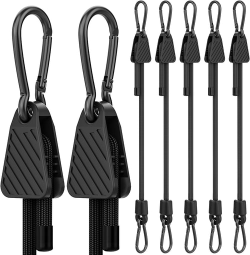 48 Inch Adjustable Carabiner Bungee Cords with Hooks, Easy to Adjust from 7" to 48", Black Bungee Straps with UV-Resistance & Superior Elasticity for Cargo, Bike, Luggage, Carts, Truck, etc (6 Pcs)