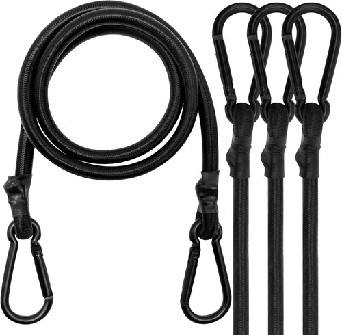 Bungee Cords with Carabiner, 72 Inch Long Heavy Duty Bungee Cords with Carabiner Clip Outdoor, 3/8 Inch Black Extra Strong Elastic Rope with Carabiner Hooks for Camping, Tarps, Bike Rack, Tent, 4 Pack