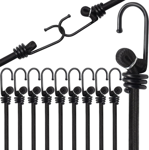 Bungee Cords with Hooks, 40 Inch Bungee Cords Heavy Duty Outdoor, 100% Latex Black Bungee Straps with Hooks for Camping, Tarps, Bike Rack, Tent, Motorcycle, Truck, High Elastic Bungy Cords 12 Pack