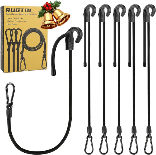 Bungee Cords with Hooks, Adjustable Bungee Cords with Carabiner Clip Heavy Duty 32/48 inch, Easy to Adjust Rubber Black Bungee Elastic Straps with Carabiner Hook for Outdoor, Secure, Tarps, 6 Pack