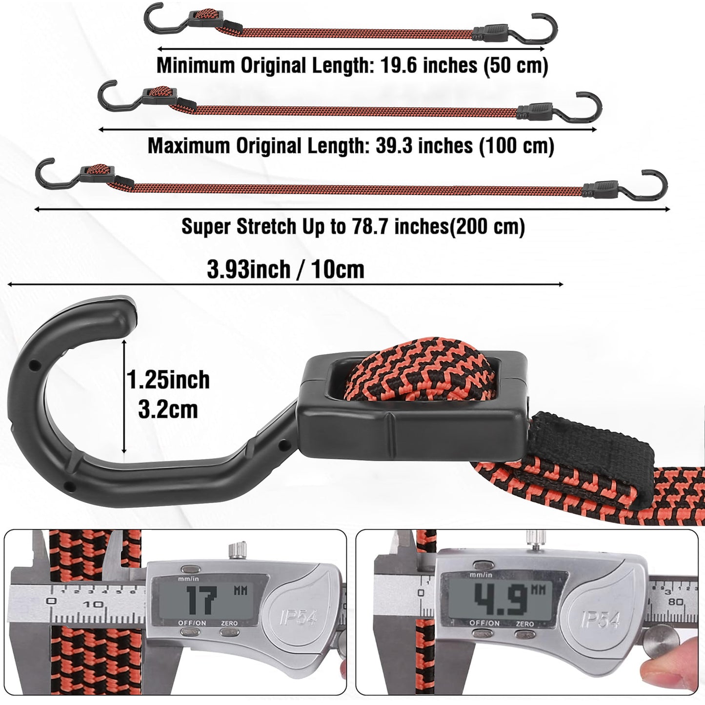 Bungee Cords, Flat Adjustable Bungee Cords with Hooks Heavy Duty 48 Inch, Elastic Rubber Black Bungee Straps with Buckle Hooks for Outdoor, Camping, Tarps, Bike Rack, Tent, Truck, 6 Pack