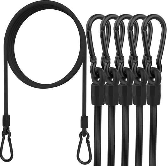 Bungee Cords with Hooks, Upgrade 48 inch Long Heavy Duty Outdoor Bungee Cords with Carabiner Hooks for Camping, 1/3 Inch Black Bungee Rope Elastic Cords with Clips for Tarps Truck Bed Bike Rack