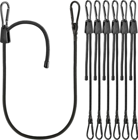 Bungee Cords, Adjustable Bungee Cord with Carabiner Hooks Heavy Duty Outdoor 48 inch Long, Adjust Length Black Elastic Ropes Tie Downs Cable with Clips On Both Ends for Trucks Bike Rack Tarps, 6 Pack