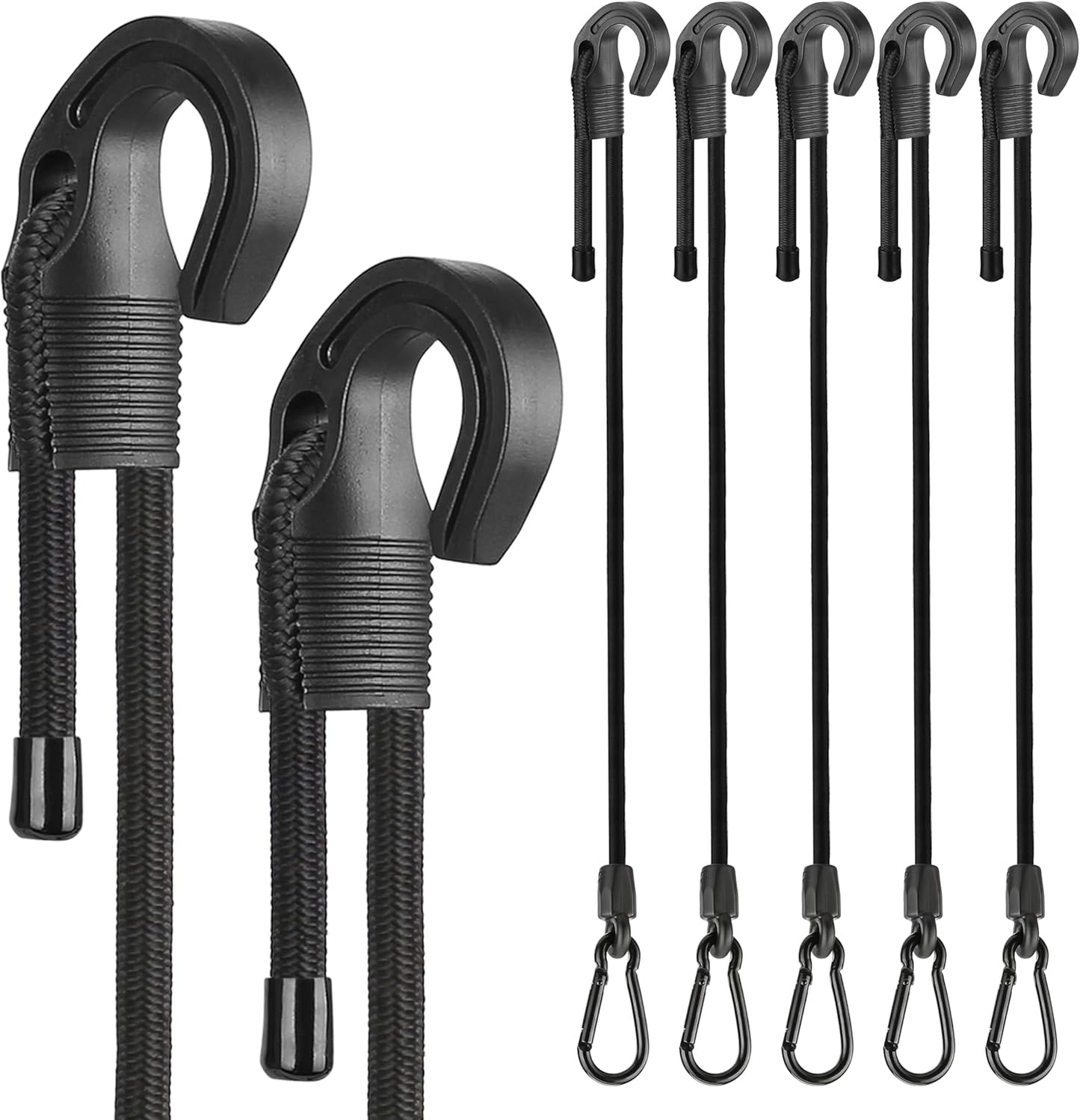 Bungee Cords with Hooks, Adjustable Bungee Cords with Carabiner Clip Heavy Duty 32 inch, Easy to Adjust Rubber Black Bungee Elastic Straps with Carabiner Hook for Outdoor, Secure, Tarps, 6 Pack