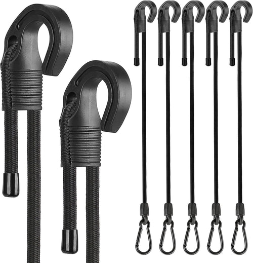 Bungee Cords with Carabiner Hooks, Adjustable Bungee Cords with Clip Heavy Duty 48 inch, Easy to Adjust Rubber Black Bungee Straps with Carabiner Hooks and Clips for Hang, Tarp, Boat Cover, 6 Pack