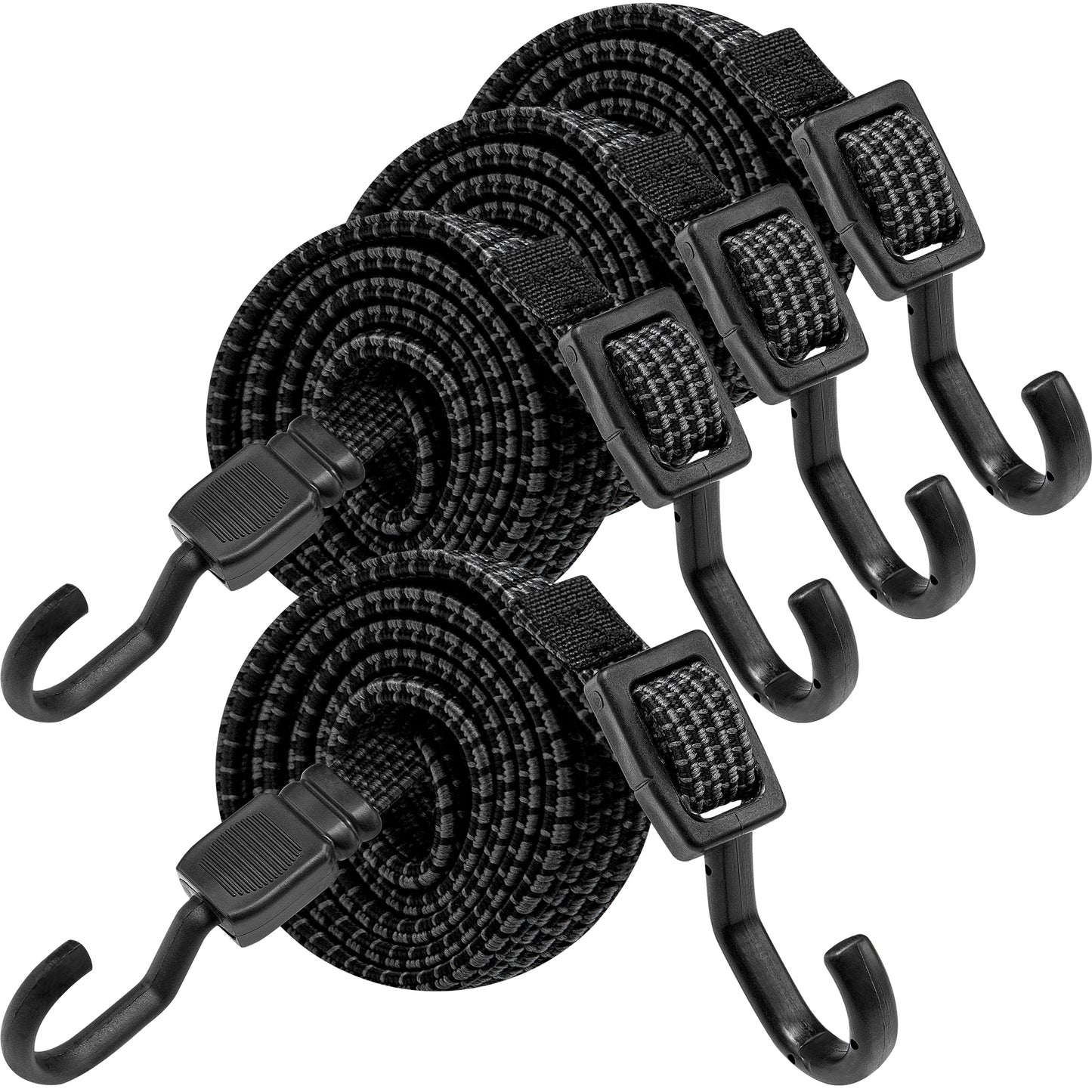 Bungee Cords with Hooks Heavy Duty, Flat Adjustable Bungee Cords with Hooks 40 Inch, Rubber Black Bungee Straps with Buckle Hooks for Outdoor, Camping, Tarps, Bike Rack, Tent, Truck, 4 Pack