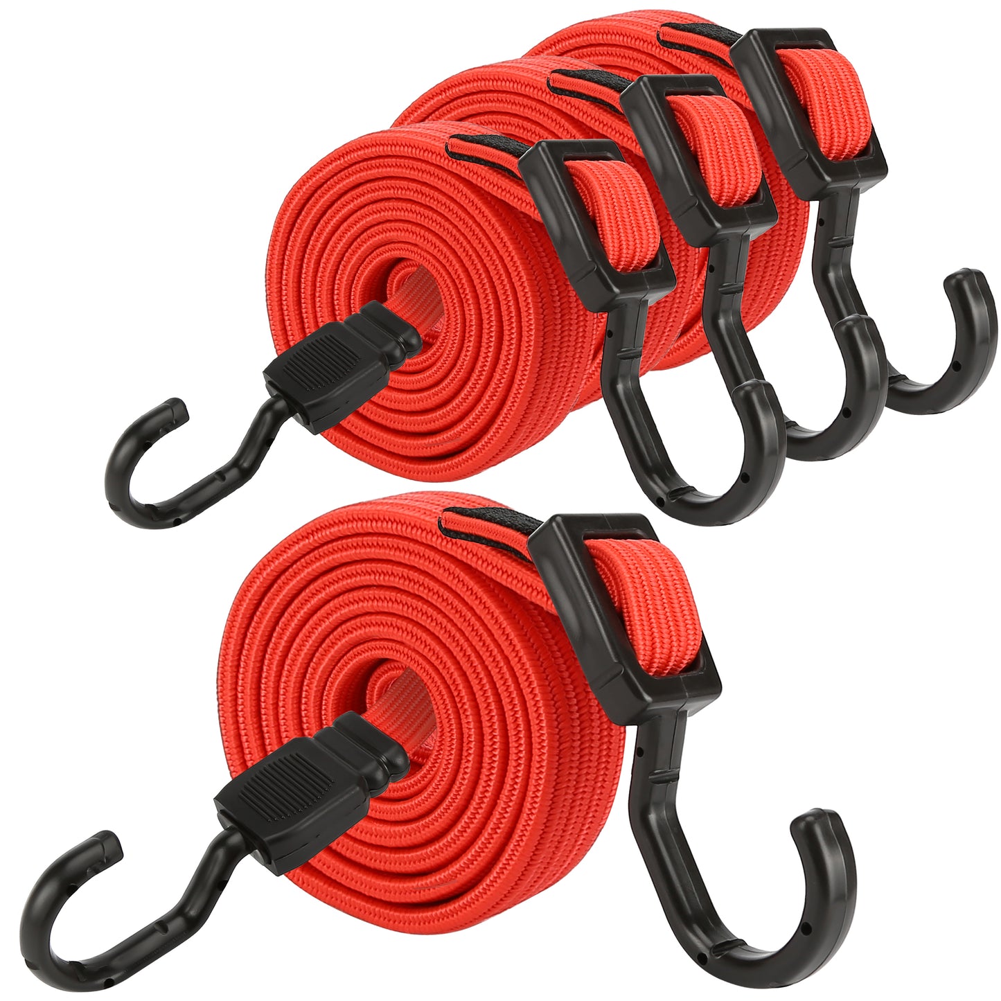 Bungee Cords with Hooks, 40 Inch Adjustable Bungee Cords Heavy Duty Outdoor with Hooks, Rubber Elastic Flat Bungee Straps with Hooks for Camping, Tarps, Bike Rack, Tent, Truck, 4 Pack, Red