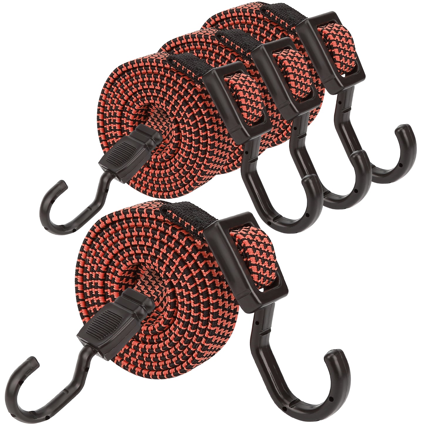Bungee Cords, 40 Inch Flat Adjustable Bungee Cords Heavy Duty Outdoor with Hooks, Rubber Elastic Bungee Straps with Hooks for Camping, Tarps, Bike Rack, Tent, Truck, 4 Pack, Orange