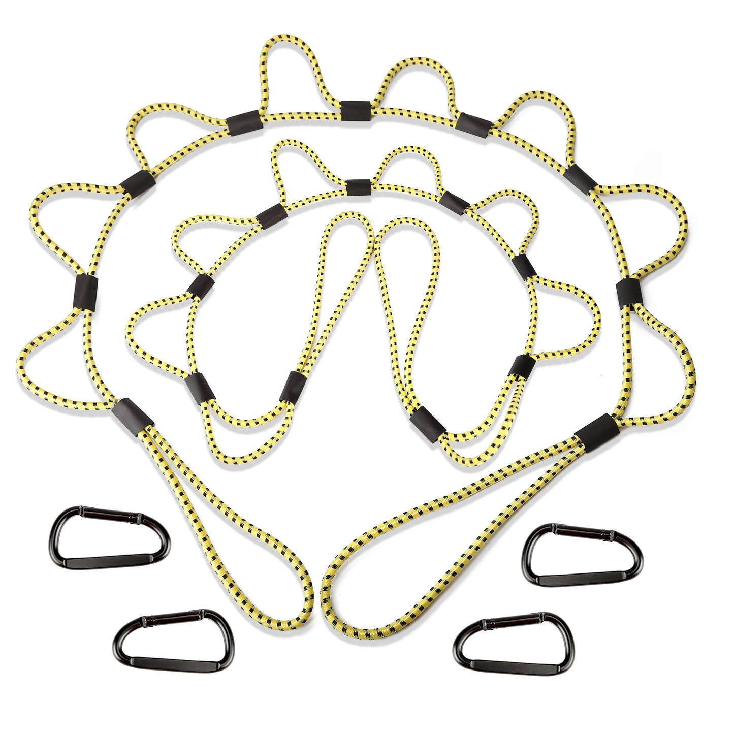 Bungee Cords with Loops, 60 Inch Long Heavy Duty Outdoor Elastic Bungee Straps with Carabiner Hooks, Rubber Tie Down Bungee Rope with Clips for Camping, Truck Bed, RV, Cargo, 2 Pack