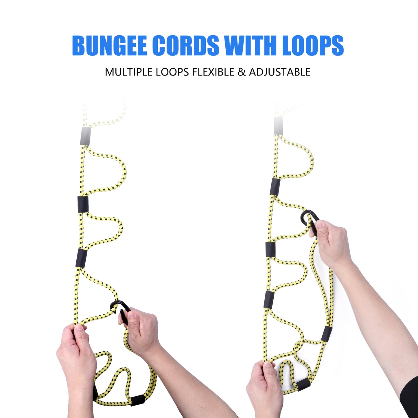 Bungee Cords with Loops, 60 Inch Long Heavy Duty Outdoor Elastic Bungee Straps with Carabiner Hooks, Rubber Tie Down Bungee Rope with Clips for Camping, Truck Bed, RV, Cargo, 2 Pack