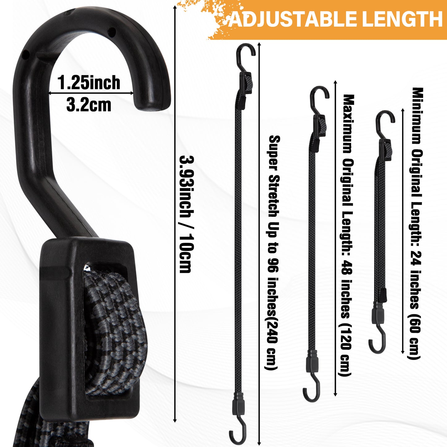 Bungee Cords with Hooks Heavy Duty, Flat Adjustable Bungee Cords with Hooks 40 Inch, Rubber Black Bungee Straps with Buckle Hooks for Outdoor, Camping, Tarps, Bike Rack, Tent, Truck, 4 Pack