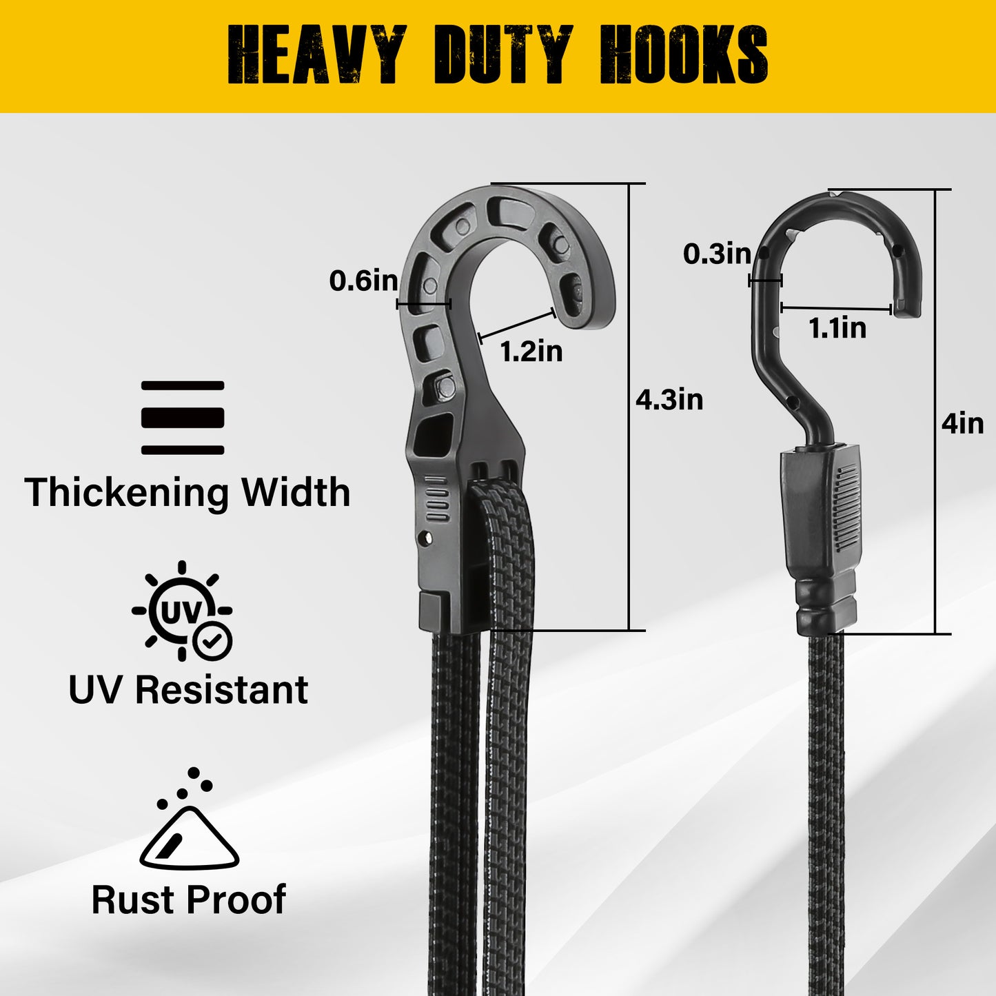 Bungee Cords with Hooks, Adjustable Bungee Cords Heavy Duty Outdoor 40 inch Long, Extra Strong Black Adjust Elastic Bungee Strap Tie Down Rope with Plastic Hooks for Camping, Tarps, Trucks, Bick Rack