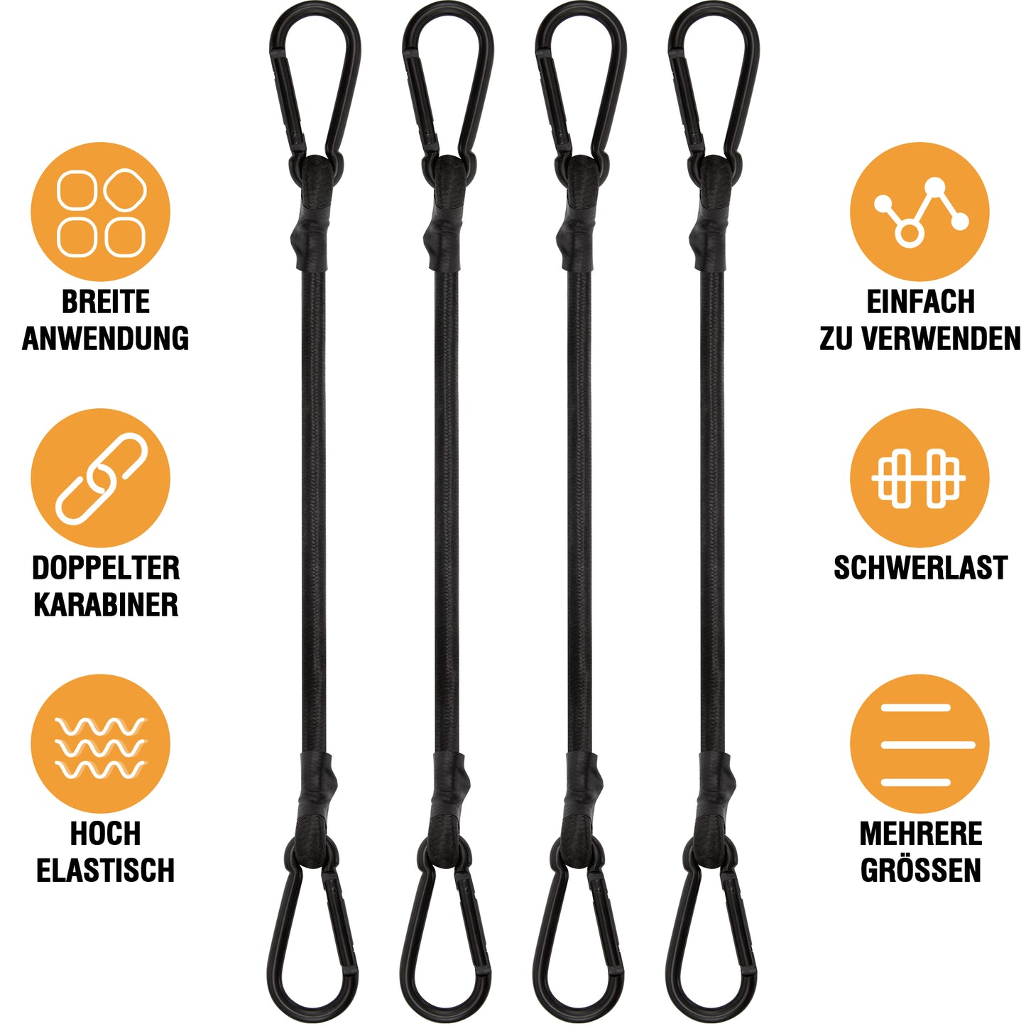 Bungee Cords with Carabiner, 12 Inch Long Heavy Duty Bungee Cords with Carabiner Clip Outdoor, 1/3 Inch Black Extra Strong Elastic Rope with Carabiner Hooks for Camping, Tarps, Bike Rack, Tent, 4 Pack