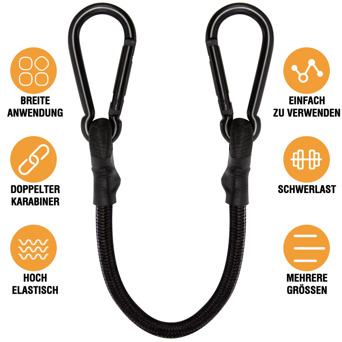 Bungee Cords with Carabiner, 12 Inch Long Heavy Duty Bungee Cords with Carabiner Clip Outdoor, 1/3 Inch Black Extra Strong Elastic Rope with Carabiner Hooks for Camping, Tarps, Bike Rack, Tent, 4 Pack