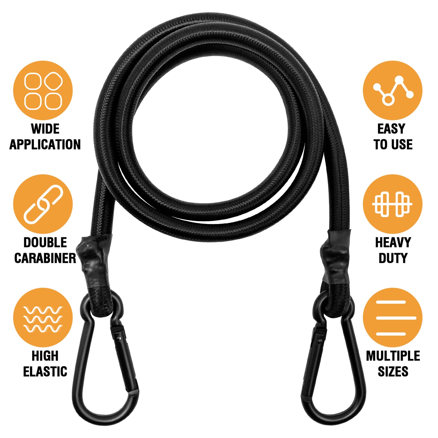 Bungee Cords with Carabiner, 12 Inch Long Heavy Duty Bungee Cords with Carabiner Clip Outdoor, 1/3 Inch Black Extra Strong Elastic Rope with Carabiner Hooks for Camping, Tarps, Bike Rack, Tent, 4 Pack