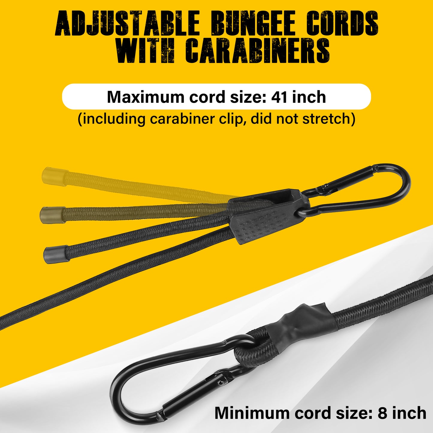 Adjustable Bungee Cords, Heavy Duty Bungee Cord with Carabiner Hooks Outdoor 40 inch Long, Adjustable Length Black Elastic Ropes Tie Downs Cable with Clips On Both Ends for Bike Rack, Tarps, Cruise