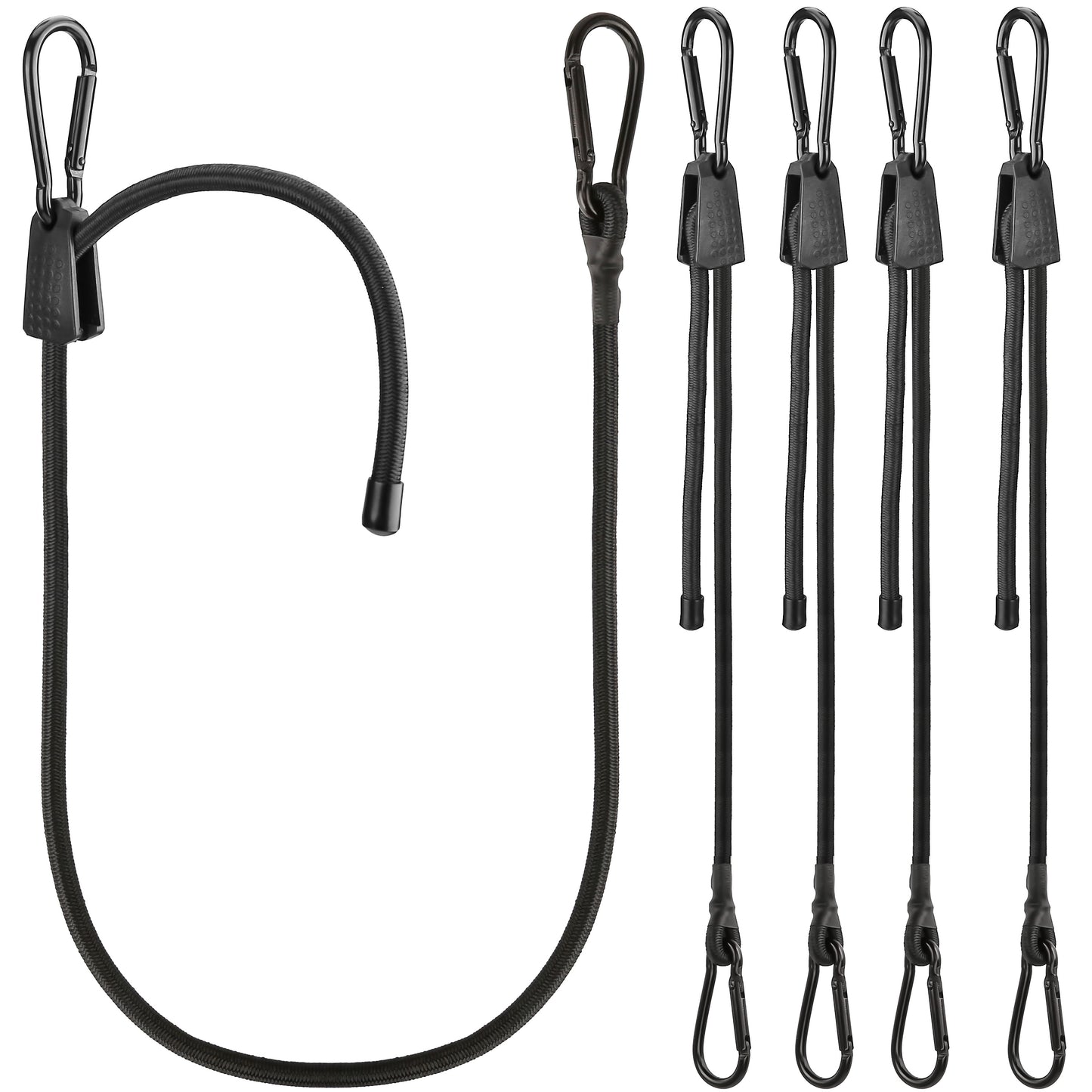 Adjustable Bungee Cords, Heavy Duty Bungee Cord with Carabiner Hooks Outdoor 40 inch Long, Adjustable Length Black Elastic Ropes Tie Downs Cable with Clips On Both Ends for Bike Rack, Tarps, Cruise